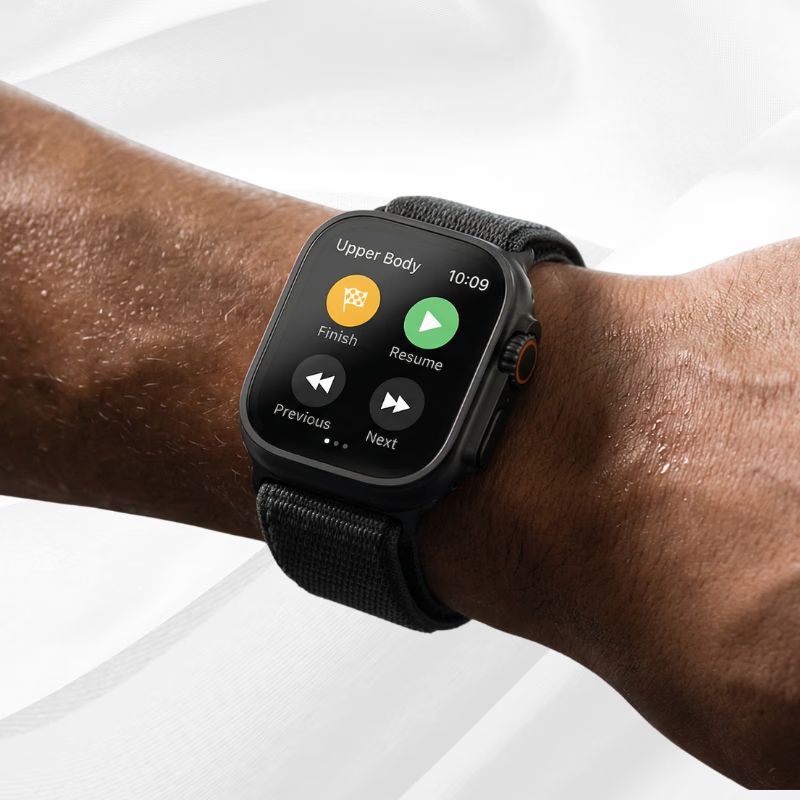 Apple Watch showing Barn Gym workout controls