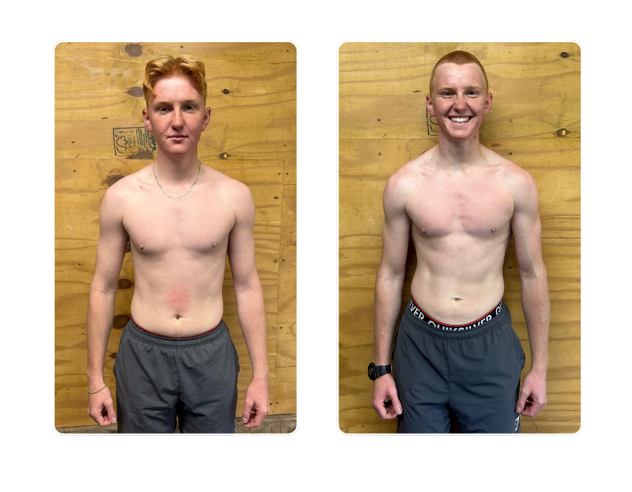 Young male member showing athletic transformation