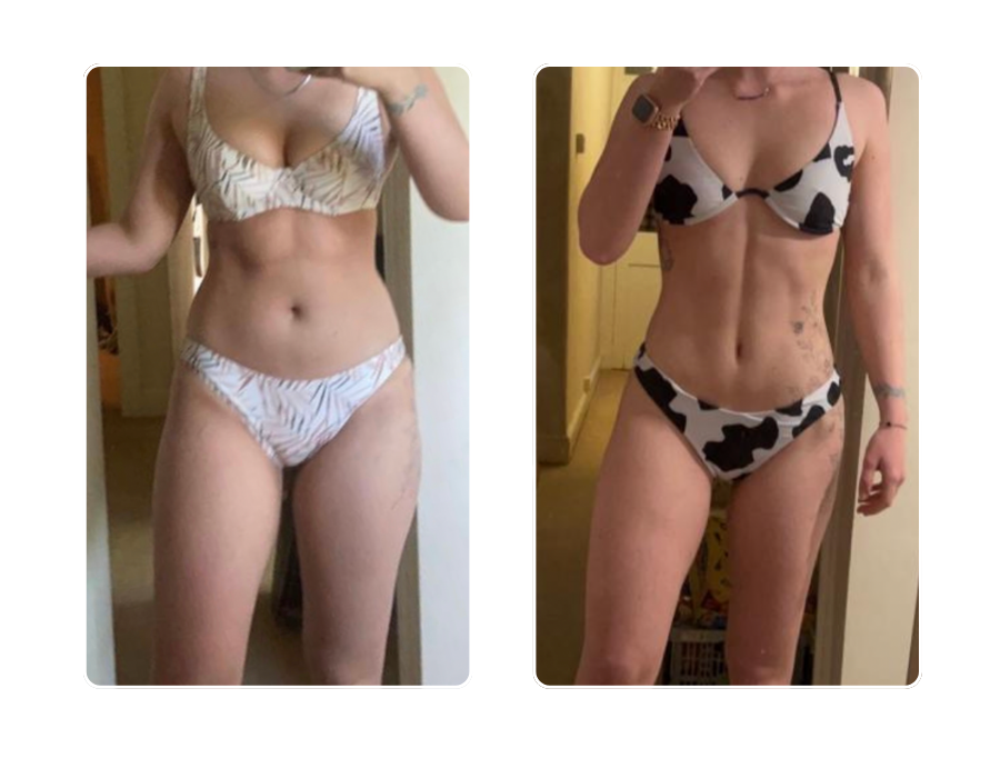 Female member showing toned physique transformation